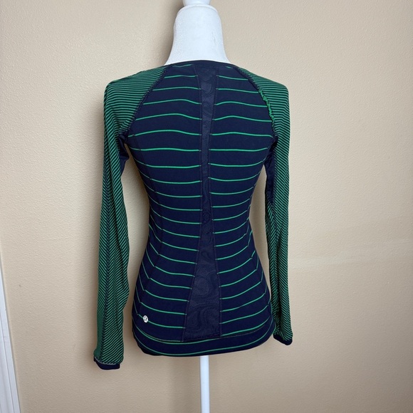 Lululemon Slalom Stripe Inkwell Green Long Sleeve Full Tilt Shirt Top - Picture 12 of 15